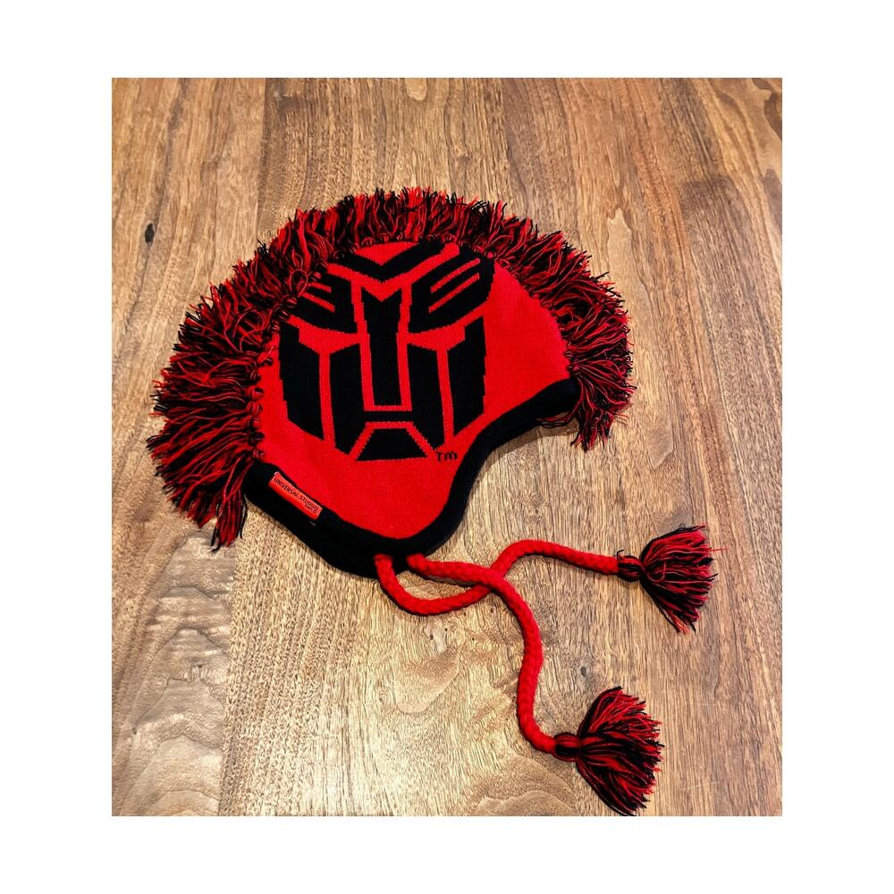 Universal Studios Transformers‎ Hat Knit Tassels Red Black Winter Ear Autobots